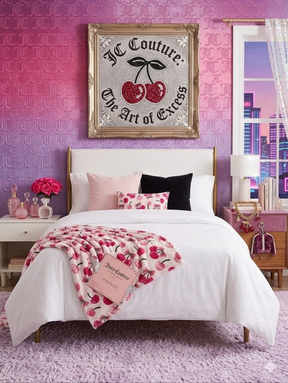 Juicy Couture Pink Cherry Plush Throw Blanket